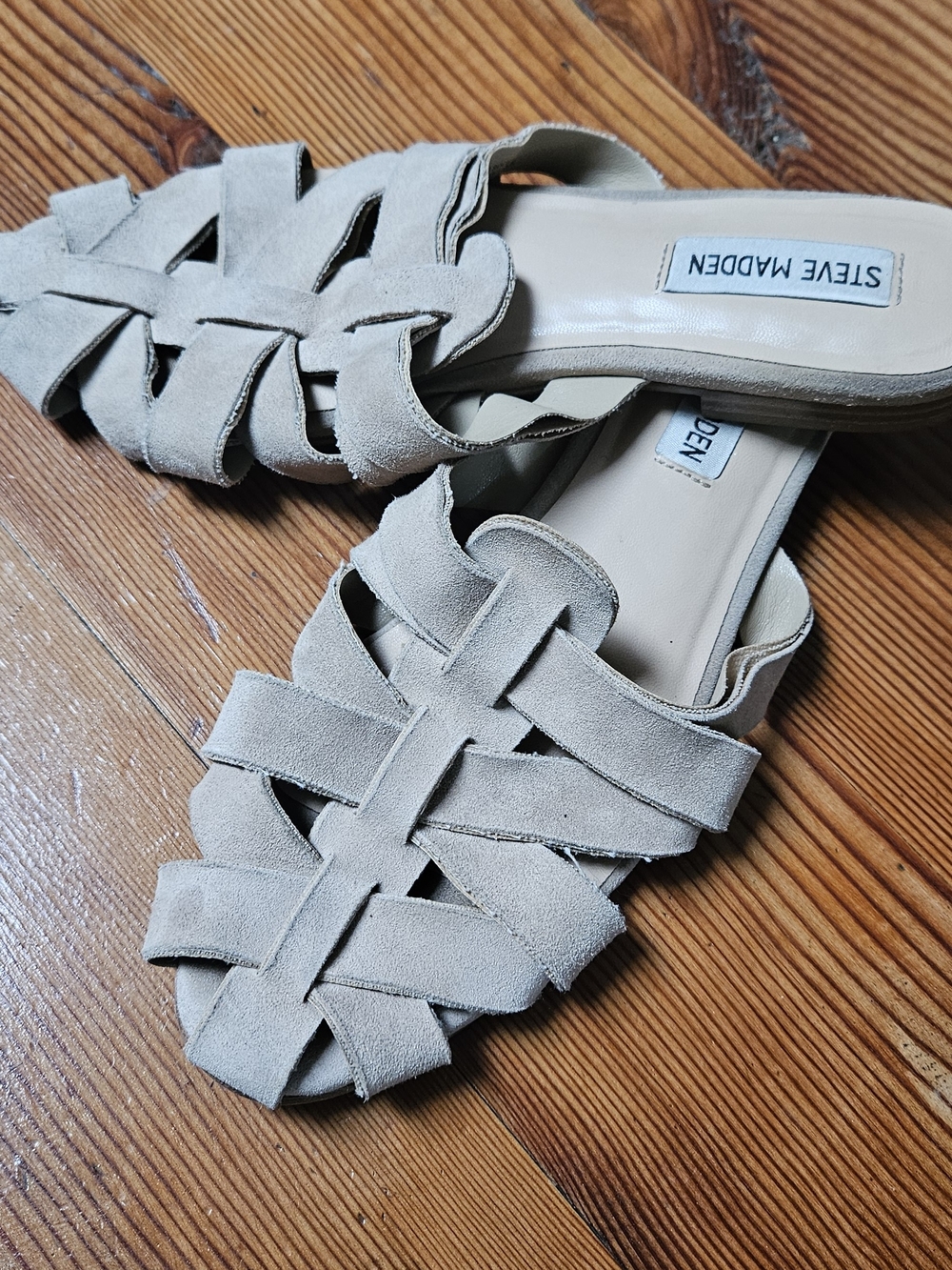 Steve Madden Light Beige Woven Suede Slide Mules